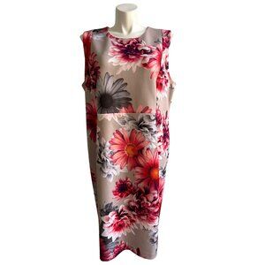 Calvin Klein Floral Print Sheath Dress 22W Sleeveless Crew Neck Back Zip Closure
